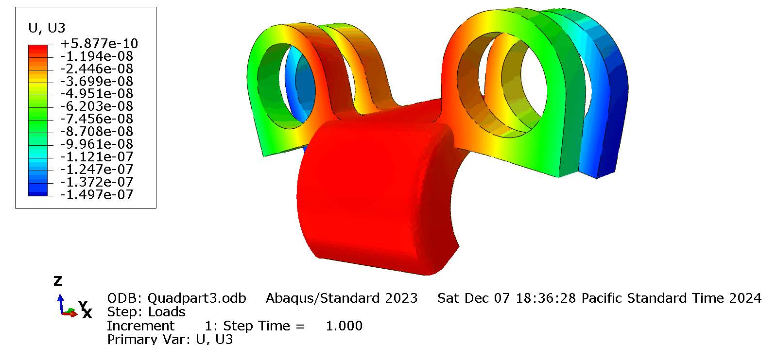 Deformation pattern of redesigned faceplate showing max displacement