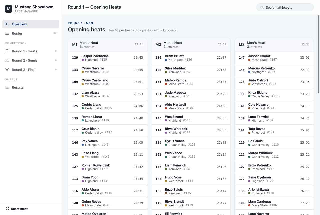 Round 1 Opening Heats in the new desktop app
